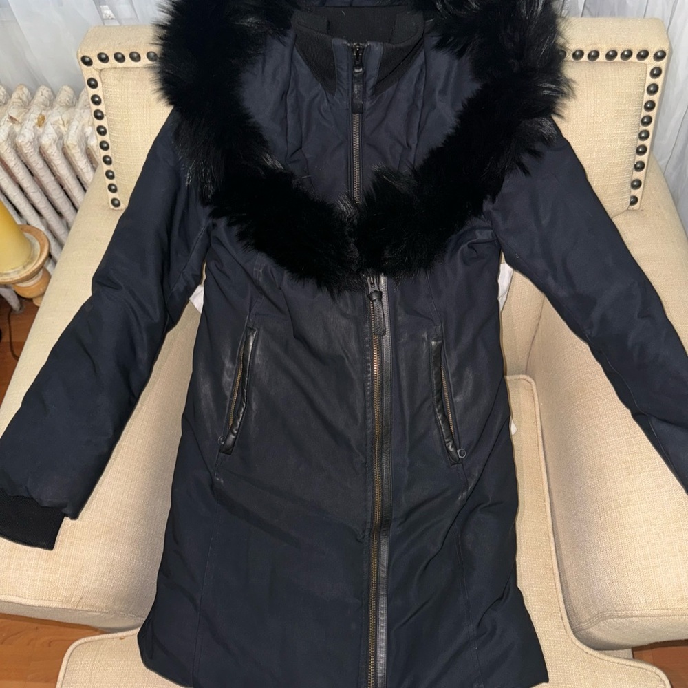 Mackage Black Puffer Coat with Fur Trim